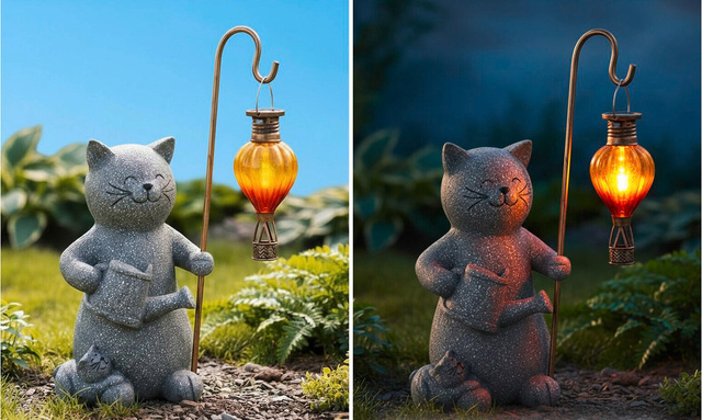 Napelemes lámpa macska LED világító lufival, 26,5 x 16 cm