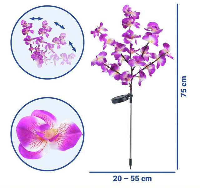 Napelemes kerti lámpák, LED orchideák, 2 darabos készlet, 75 cm