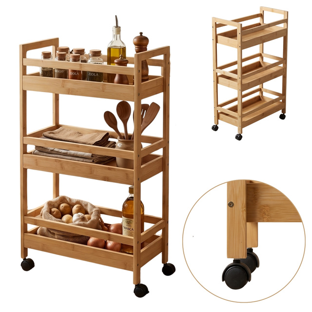 Bambusz polc kerekeken, 45,3 x 22 x 80 cm