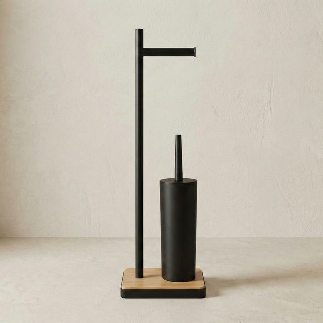 WC-kefe toalettpapír-tartóval és bambusz talppal IVLO, 65 cm