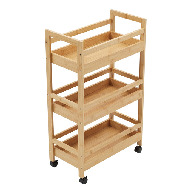 Bambusz polc kerekeken, 45,3 x 22 x 80 cm