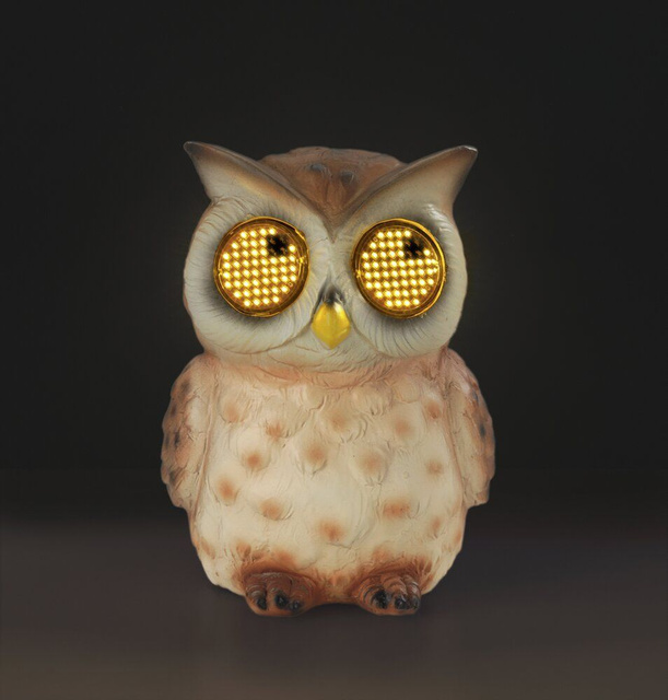 Napelemes kerti figura, LED villogó szemű bagoly, 13 cm