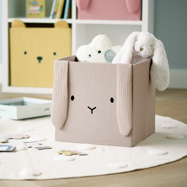 Muszlin játék tárolódoboz COZY KIDS fülekkel, 28 × 28 × 28 cm