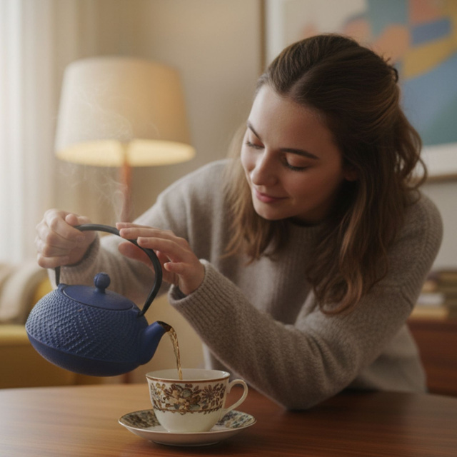 KAMIN öntöttvas teáskanna szűrővel, 900 ml, sötétkék