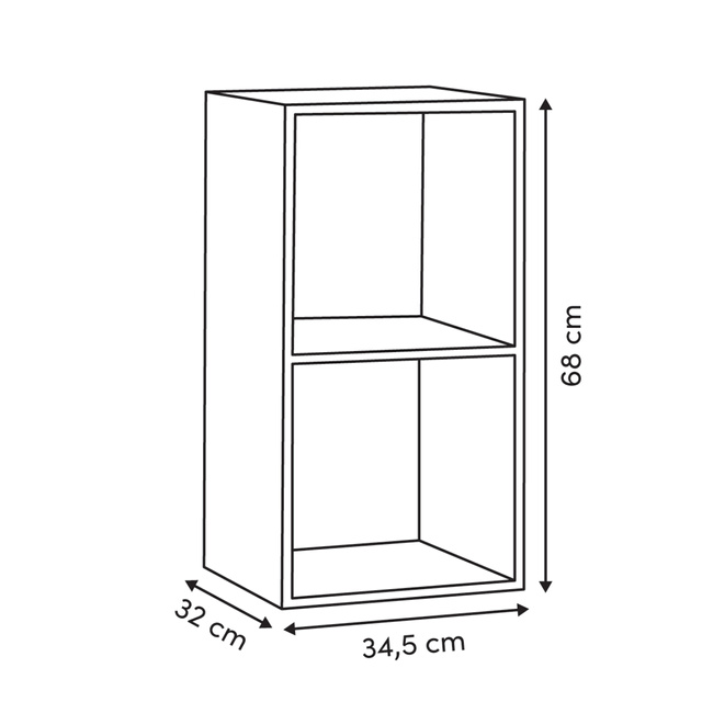 Moduláris polc 2 rekesszel, 34,5 x 32 x 67,5 cm, fehér
