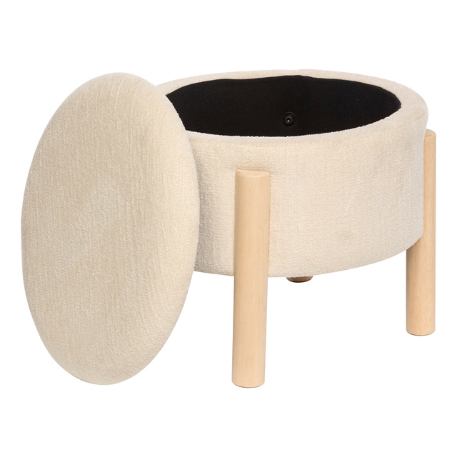 ELKI fedéllel ellátott puff, tárolóhellyel, Ø 45,5 × 37 cm, fehér
