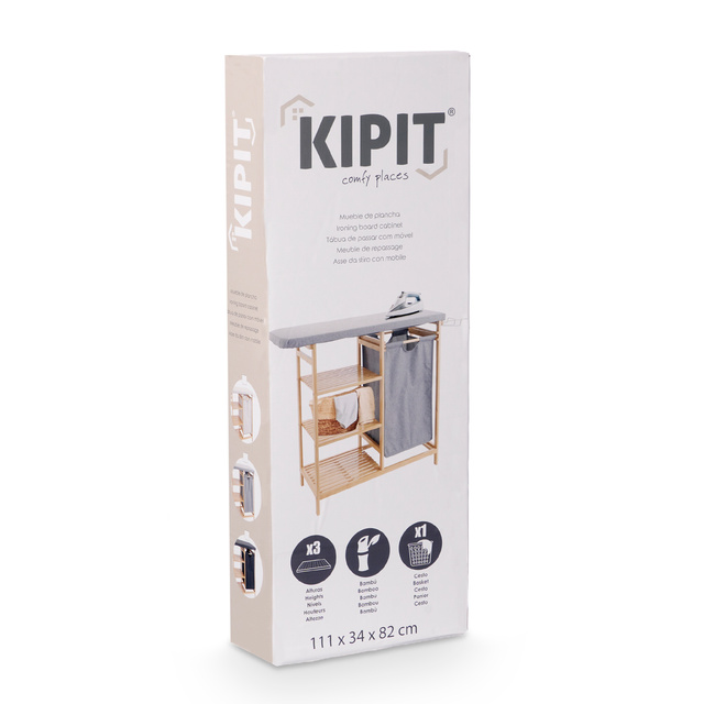 Bambusz szekrény vasalódeszkával és szennyestartóval BAMY, 111 x 34 x 82 cm