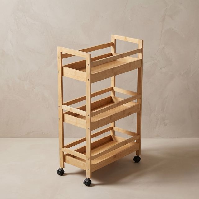 Bambusz polc kerekeken, 45,3 x 22 x 80 cm