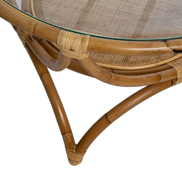 FARAH kávézóasztal, rattan, üveg tetejű, Ø 90 cm
