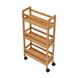 Keskeny fürdőszobai polc kerekeken, 3 polccal KLUK, 76 cm, barna