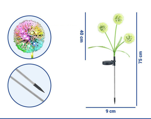 Napelemes kerti lámpák, LED pitypangok, 2 darab, 75 cm