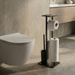 WC-papírtartó és WC-kefe állvány telefonállvánnyal HYLLA, 65 cm, fekete