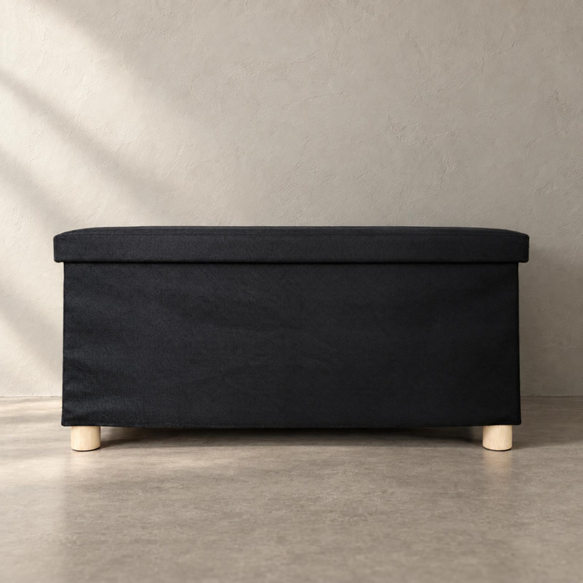 Téglalap alakú, tárolórekesszel ellátott puff fa lábakkal, összecsukható, 76 × 38 × 38 cm