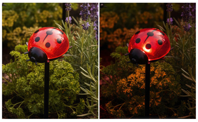 Napelemes kerti lámpák, LED katica, 14 cm, 4 db