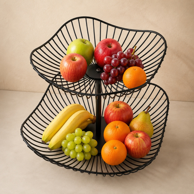 Kétszintes fém gyümölcstál, 29 x 29 x 24 cm
