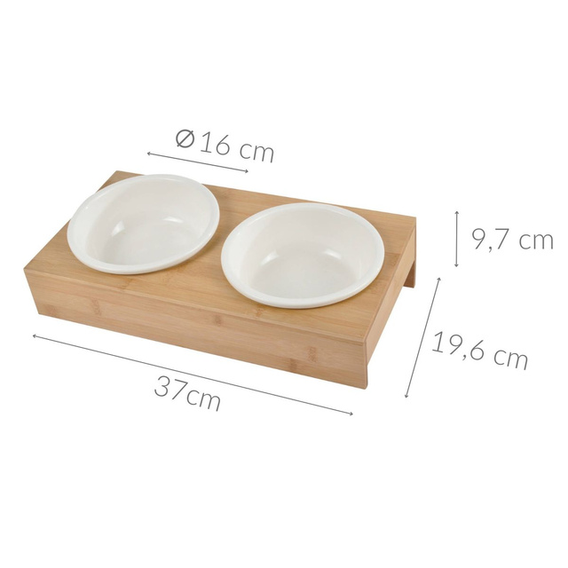 Kerámia kutyatál, Ø 16 cm, bambusz állványon