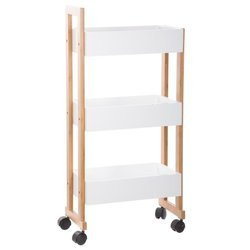 BAMBOO fürdőszobai kocsi, bambusz szekrény - 3 szint, fehér