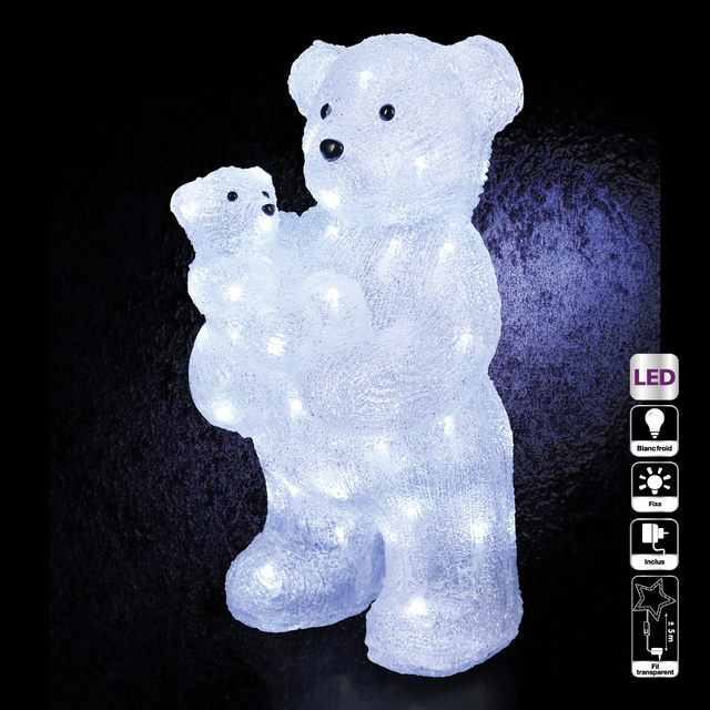 LED világító medve, akril kültéri dekoráció, 56 LED, magasság 44 cm