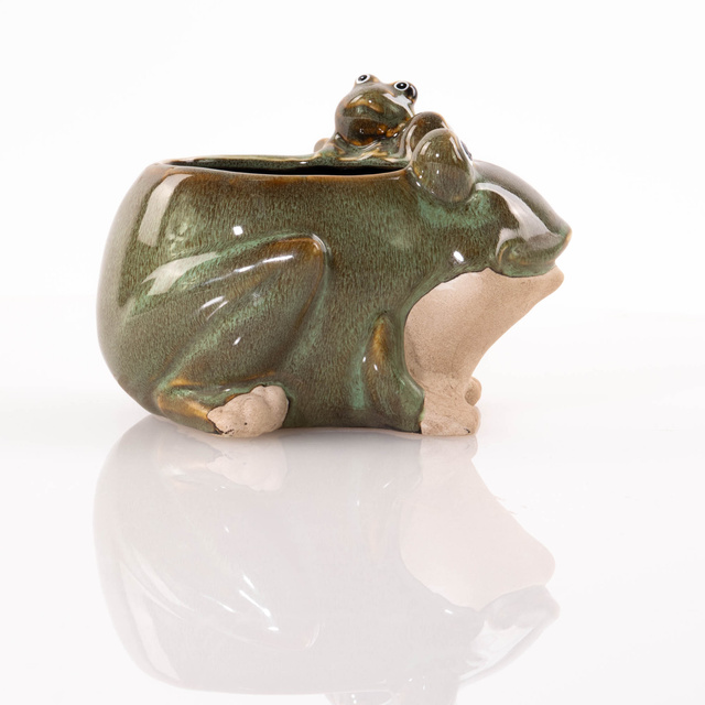 Porcelán virágcserép, béka, 15 x 11 cm