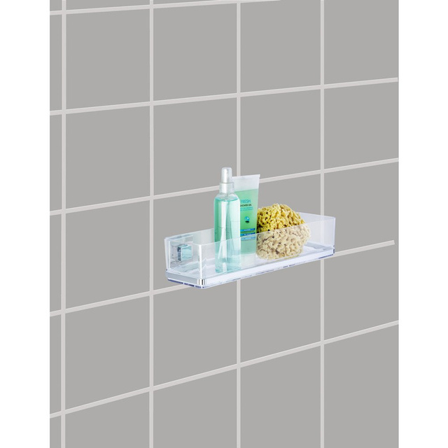 Négyzet alakú fürdőszobai polc QUADRO, Vacuum-Loc, zuhanyzóba, WENKO, ezüst színben