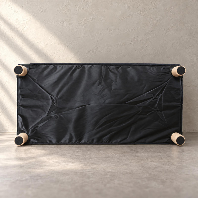 Téglalap alakú, tárolórekesszel ellátott puff fa lábakkal, összecsukható, 76 × 38 × 38 cm